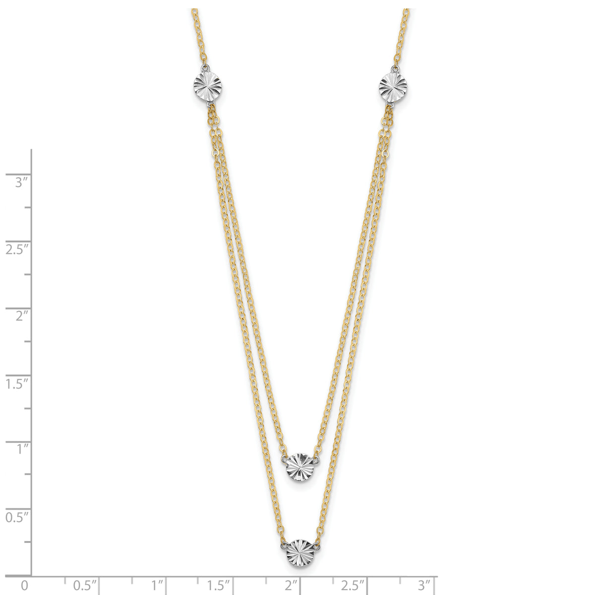 14K Two-tone Polished Diamond-cut Discs Double Layer 17 inch Necklace