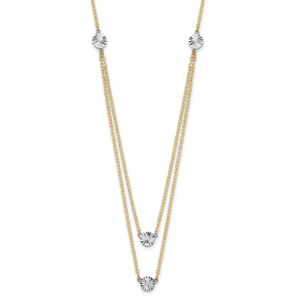 14K Two-tone Polished Diamond-cut Discs Double Layer 17 inch Necklace