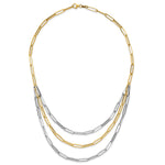 14K Two-tone Polished Fancy Paperclip Link 3-Strand Bib 18.25 inch Necklace