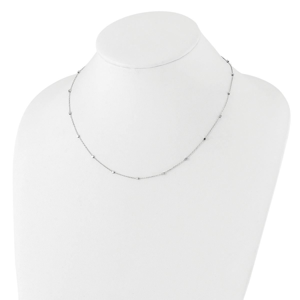14K White Gold Polished Cube Stations 16 inch Necklace Plus 2 inch Extender