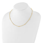 14k Yellow Gold Mirror Beads and Diamond-cut Rope Chain 7-Station 18 inch Necklace, shown on a neck form