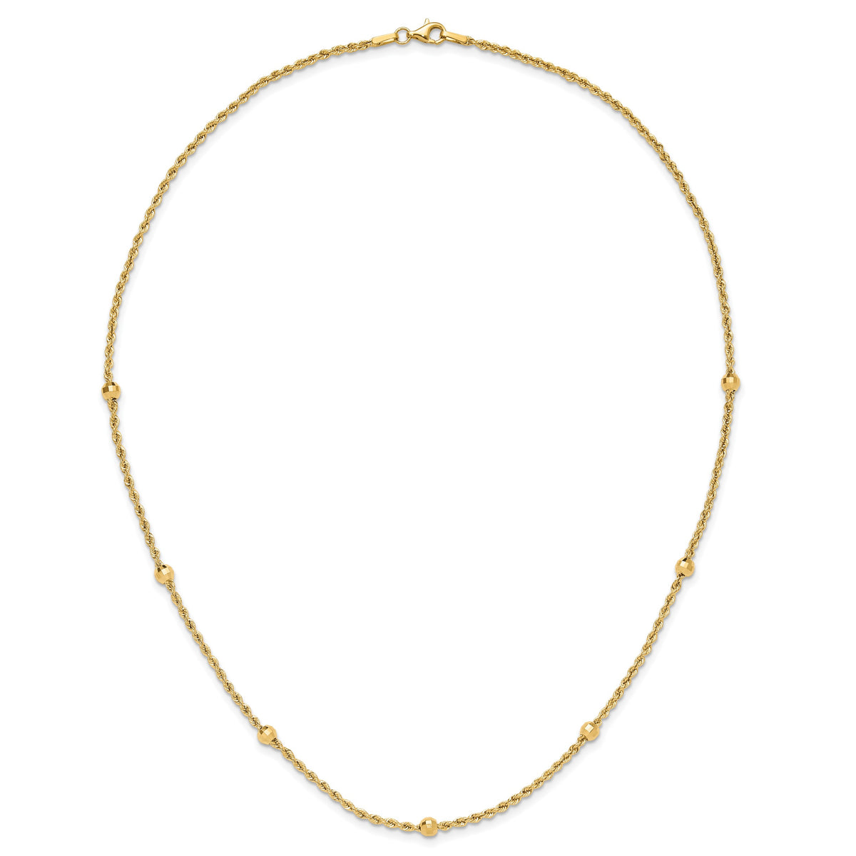 14k Yellow Gold Mirror Beads and Diamond-cut Rope Chain 7-Station 18 inch Necklace, view 5