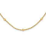 14k Yellow Gold Mirror Beads and Diamond-cut Rope Chain 7-Station 18 inch Necklace