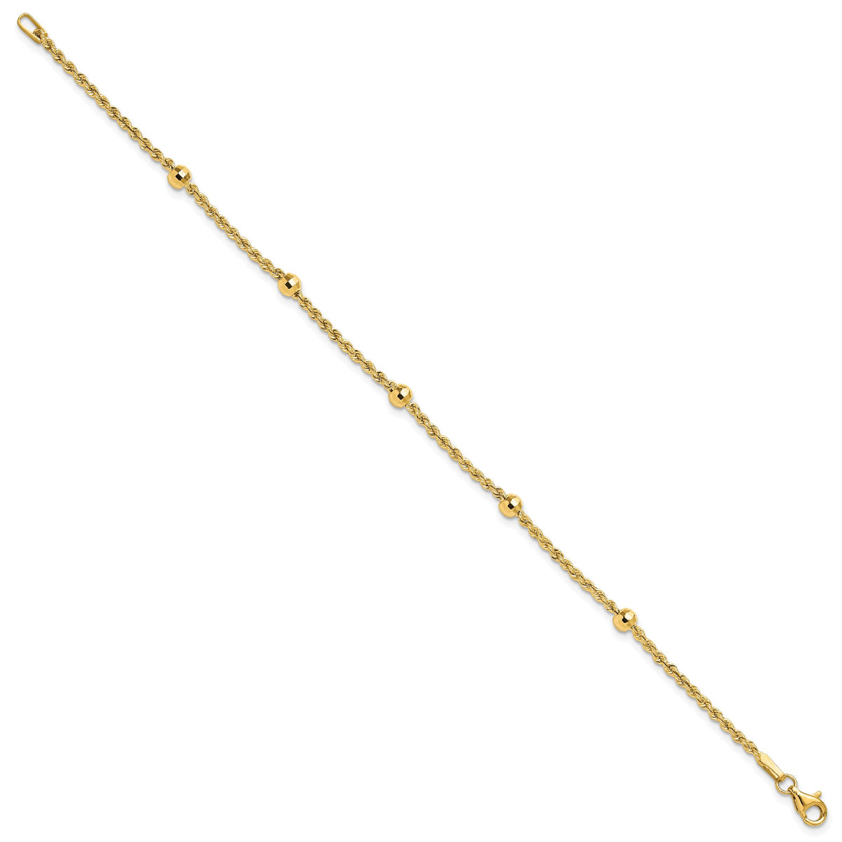 14k Yellow Gold Mirror Beads and Diamond-cut Rope Chain 5-Station 7.5 inch Bracelet, view 2