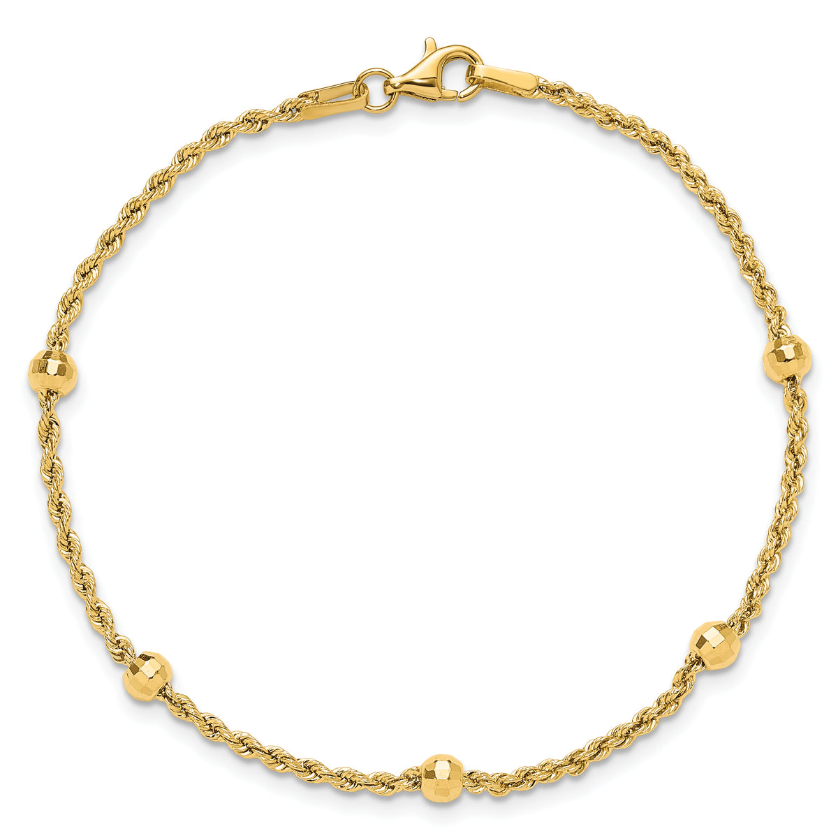 14k Yellow Gold Mirror Beads and Diamond-cut Rope Chain 5-Station 7.5 inch Bracelet, view 4