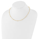 14k Yellow Gold Polished Diamond-cut Beads and Mesh Chain 17 inch Necklace, shown on a neck form