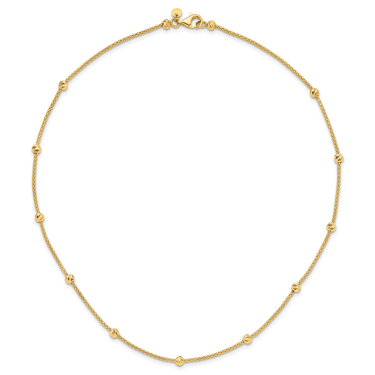 14k Yellow Gold Polished Diamond-cut Beads and Mesh Chain 17 inch Necklace, view 5