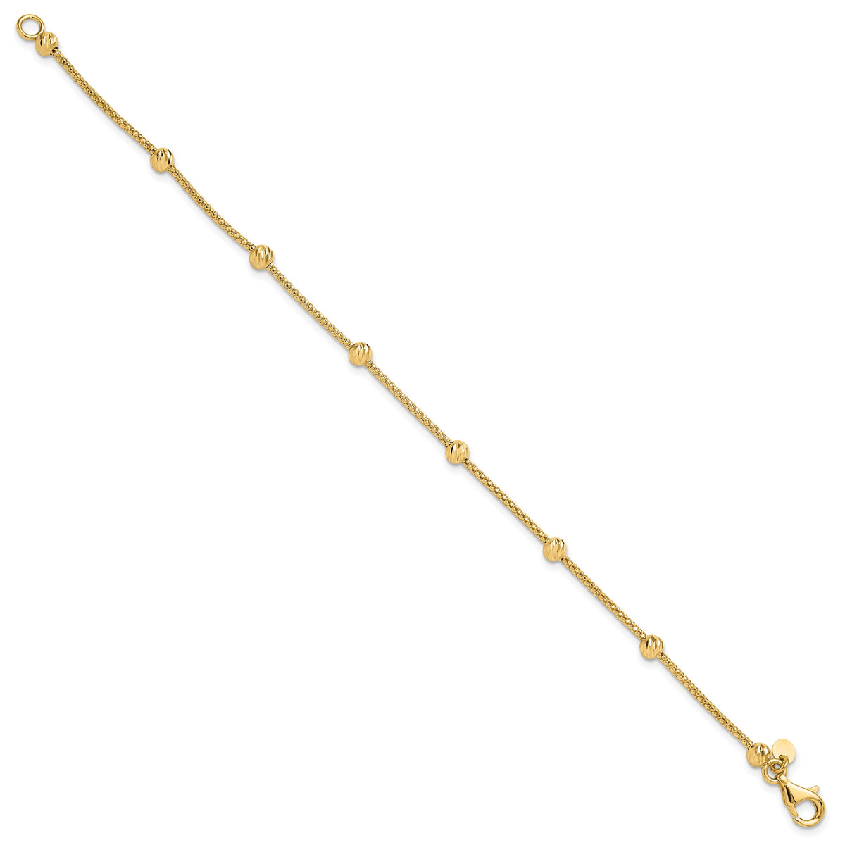 14k Yellow Gold Polished Diamond-cut Beads and Mesh Chain 7.5 inch Bracelet, view 2