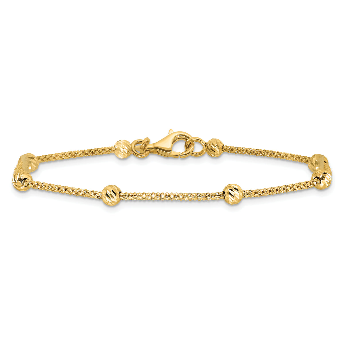 14k Yellow Gold Polished Diamond-cut Beads and Mesh Chain 7.5 inch Bracelet, view 3