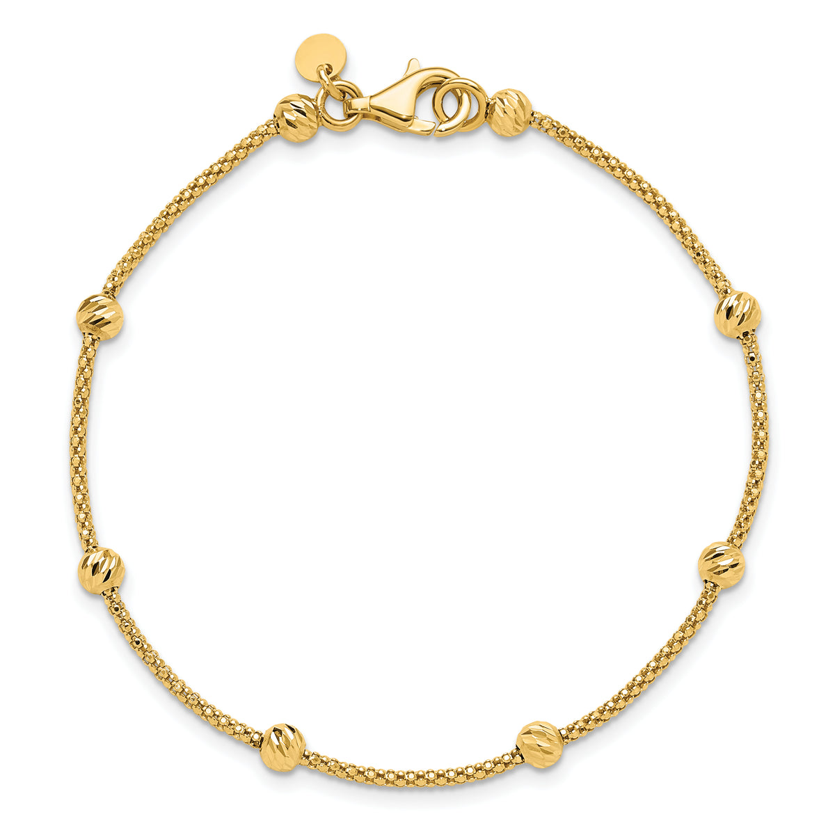 14k Yellow Gold Polished Diamond-cut Beads and Mesh Chain 7.5 inch Bracelet, view 4