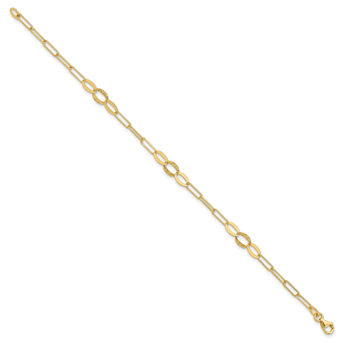 14k Yellow Gold Diamond-cut Oval and Paperclip Link 7.25 inch Bracelet, view 2