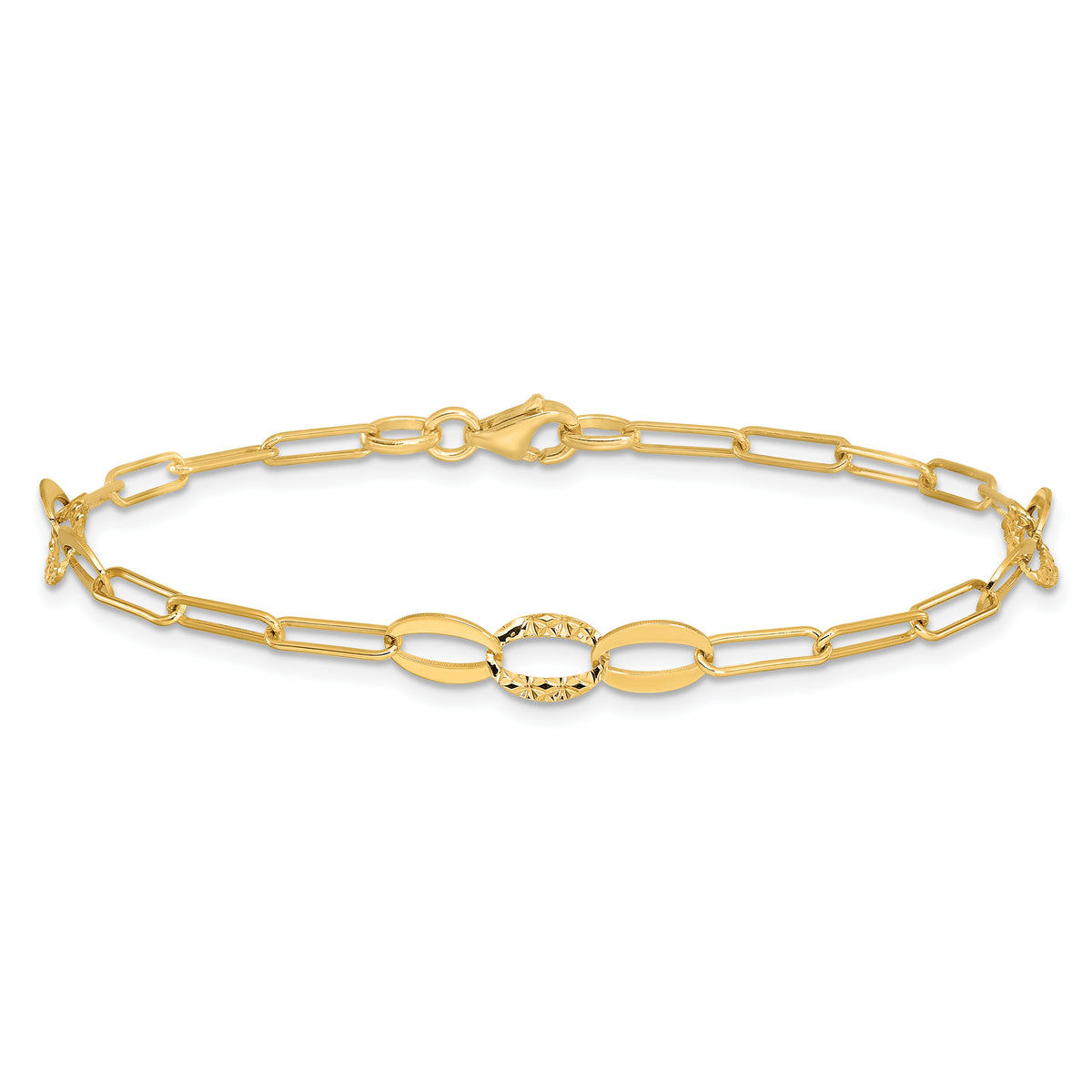 14k Yellow Gold Diamond-cut Oval and Paperclip Link 7.25 inch Bracelet, view 3
