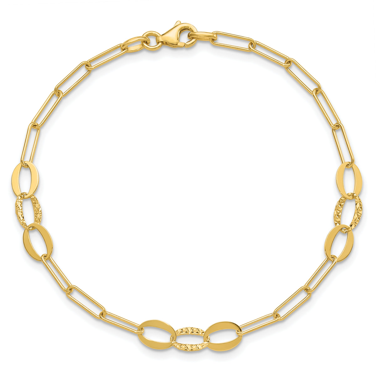 14k Yellow Gold Diamond-cut Oval and Paperclip Link 7.25 inch Bracelet, view 4
