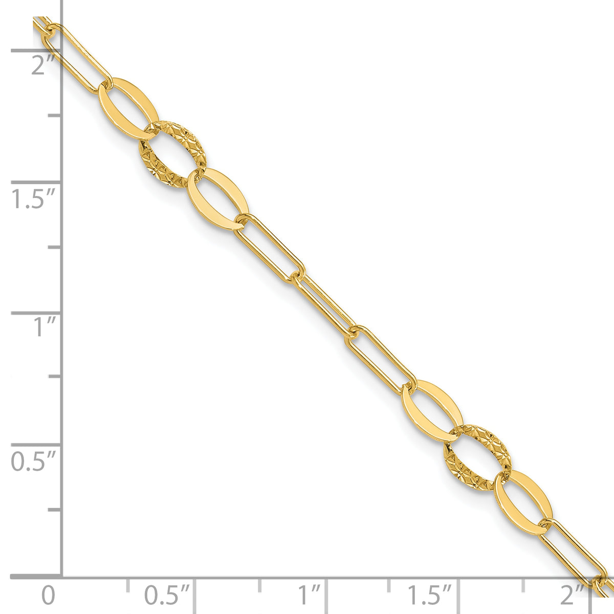 14k Yellow Gold Diamond-cut Oval and Paperclip Link 7.25 inch Bracelet, shown with a ruler for scale