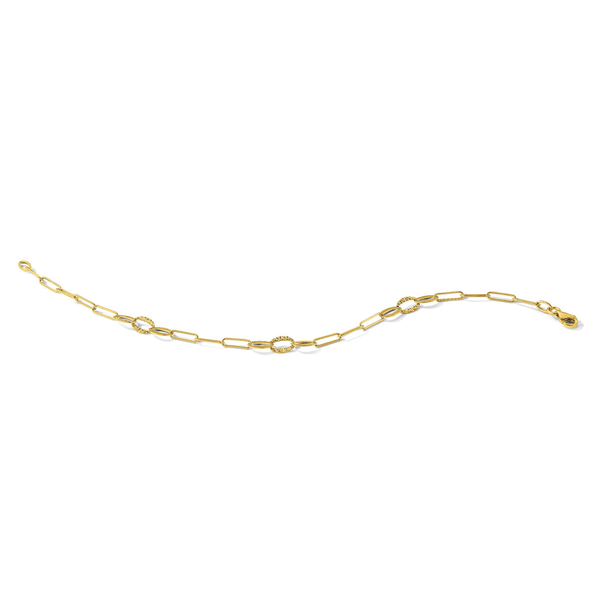 14k Yellow Gold Diamond-cut Oval and Paperclip Link 7.25 inch Bracelet, alternate view