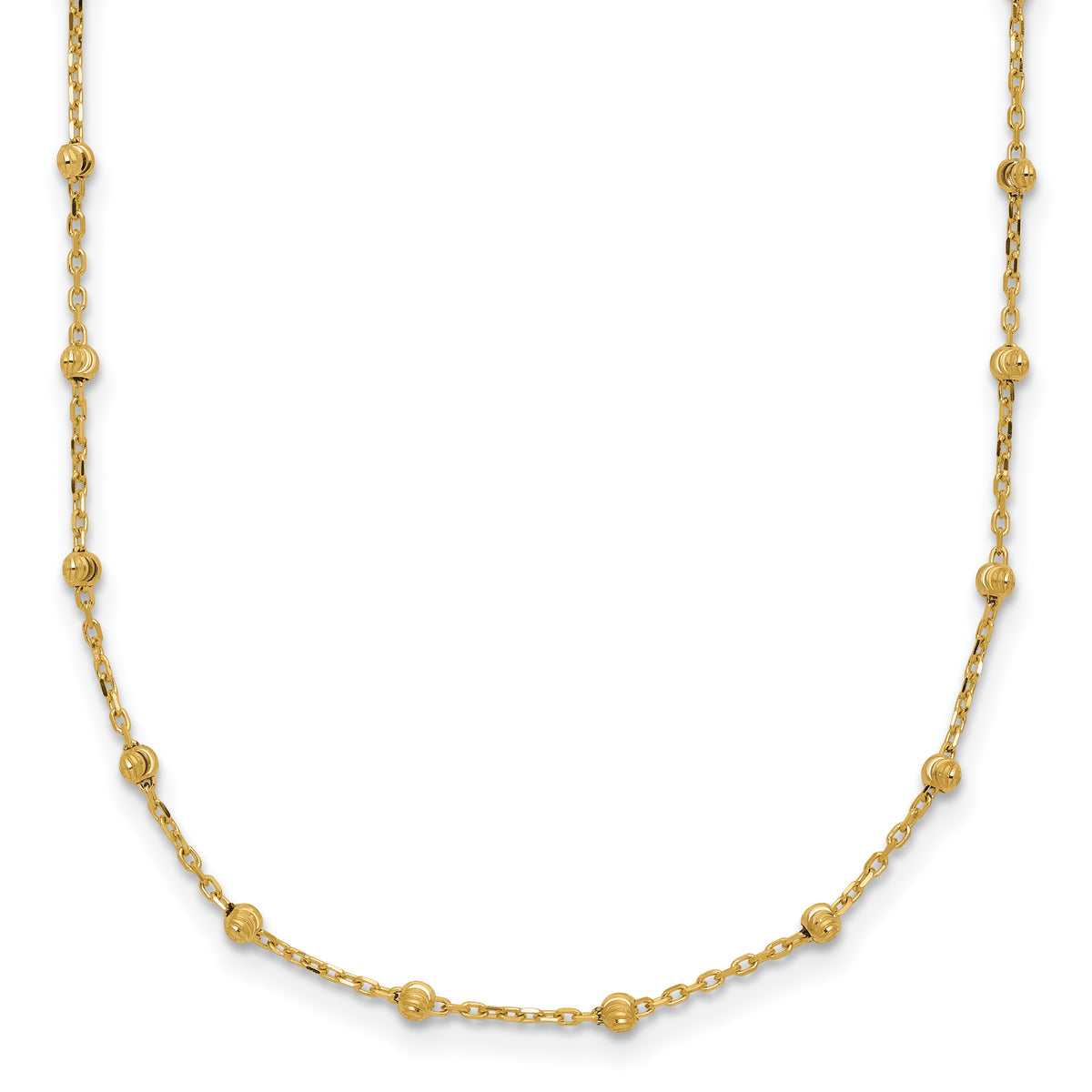 14K Polished and Diamond-cut Beaded 16.75 inch Station Necklace