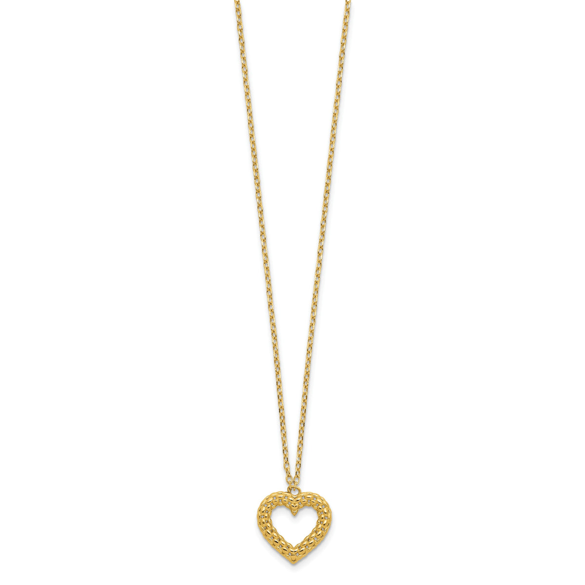 14k Yellow Gold Polished Textured Heart Pendant 18 inch Necklace, view 2