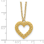 14k Yellow Gold Polished Textured Heart Pendant 18 inch Necklace, shown with a ruler for scale