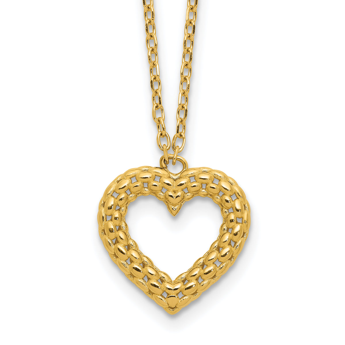14k Yellow Gold Polished Textured Heart Pendant 18 inch Necklace