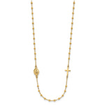 14K Polished Miraculous Medal and Cross Beaded Rosary Design 16.5 inch Necklace