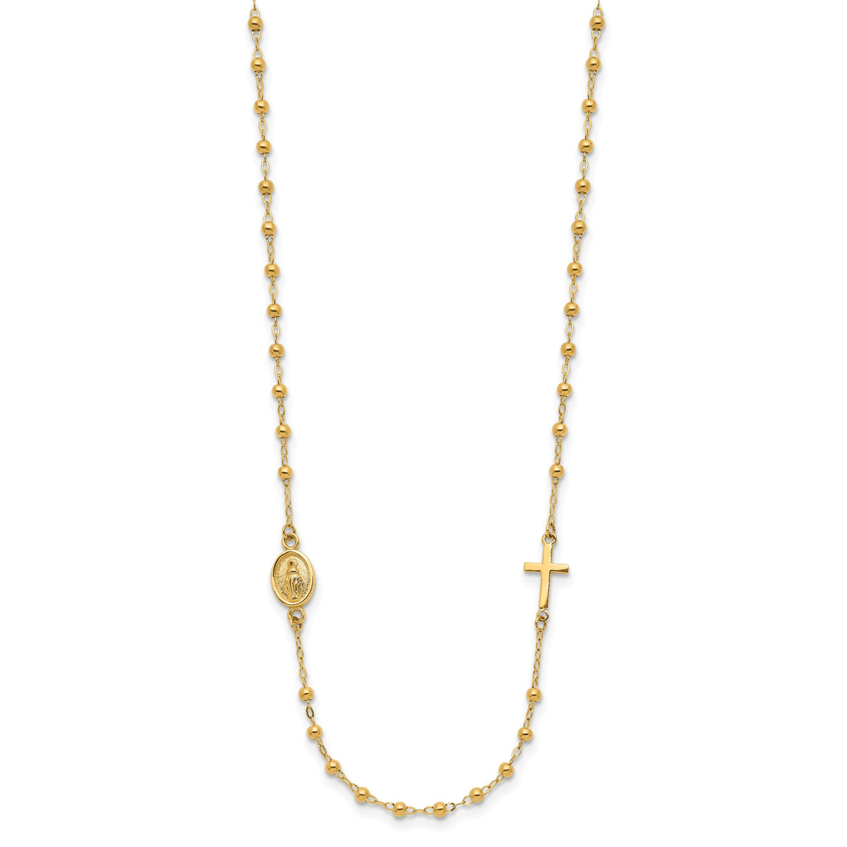 14k Yellow Gold Miraculous Medal and Cross Beaded Rosary Design 16.5 inch Necklace, view 2