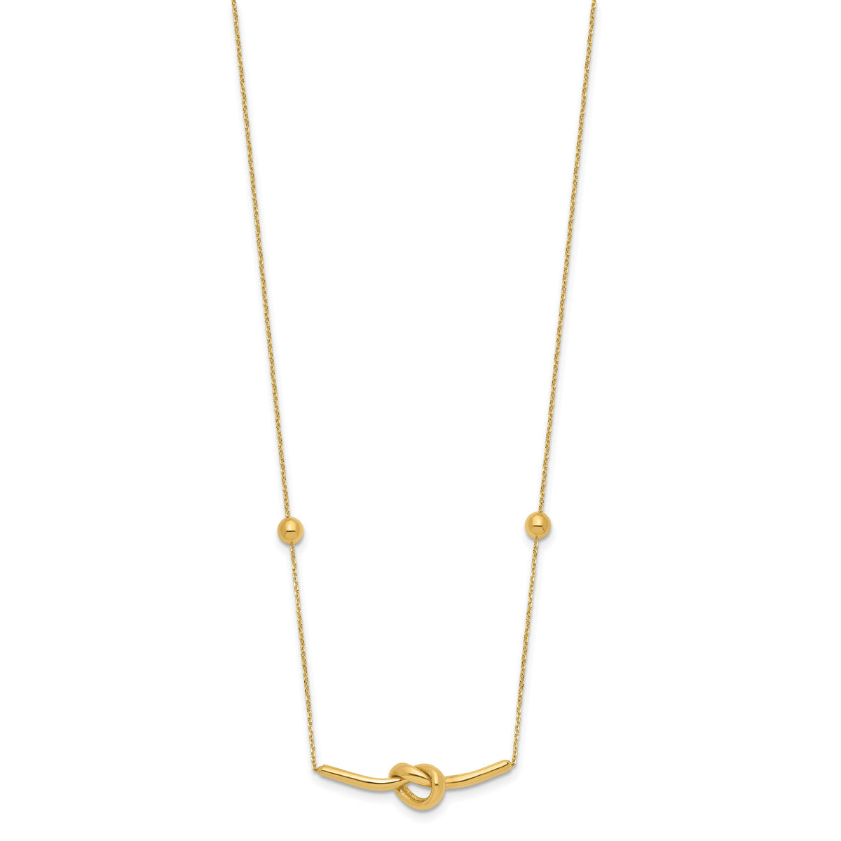 14k Yellow Gold Polished Knotted Bar Pendant and Beads 16-18 inch Necklace, view 2