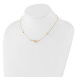 14k Yellow Gold Polished Knotted Bar Pendant and Beads 16-18 inch Necklace, shown on a neck form