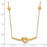 14k Yellow Gold Polished Knotted Bar Pendant and Beads 16-18 inch Necklace, shown with a ruler for scale