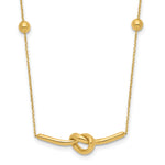 14k Yellow Gold Polished Knotted Bar Pendant and Beads 16-18 inch Necklace