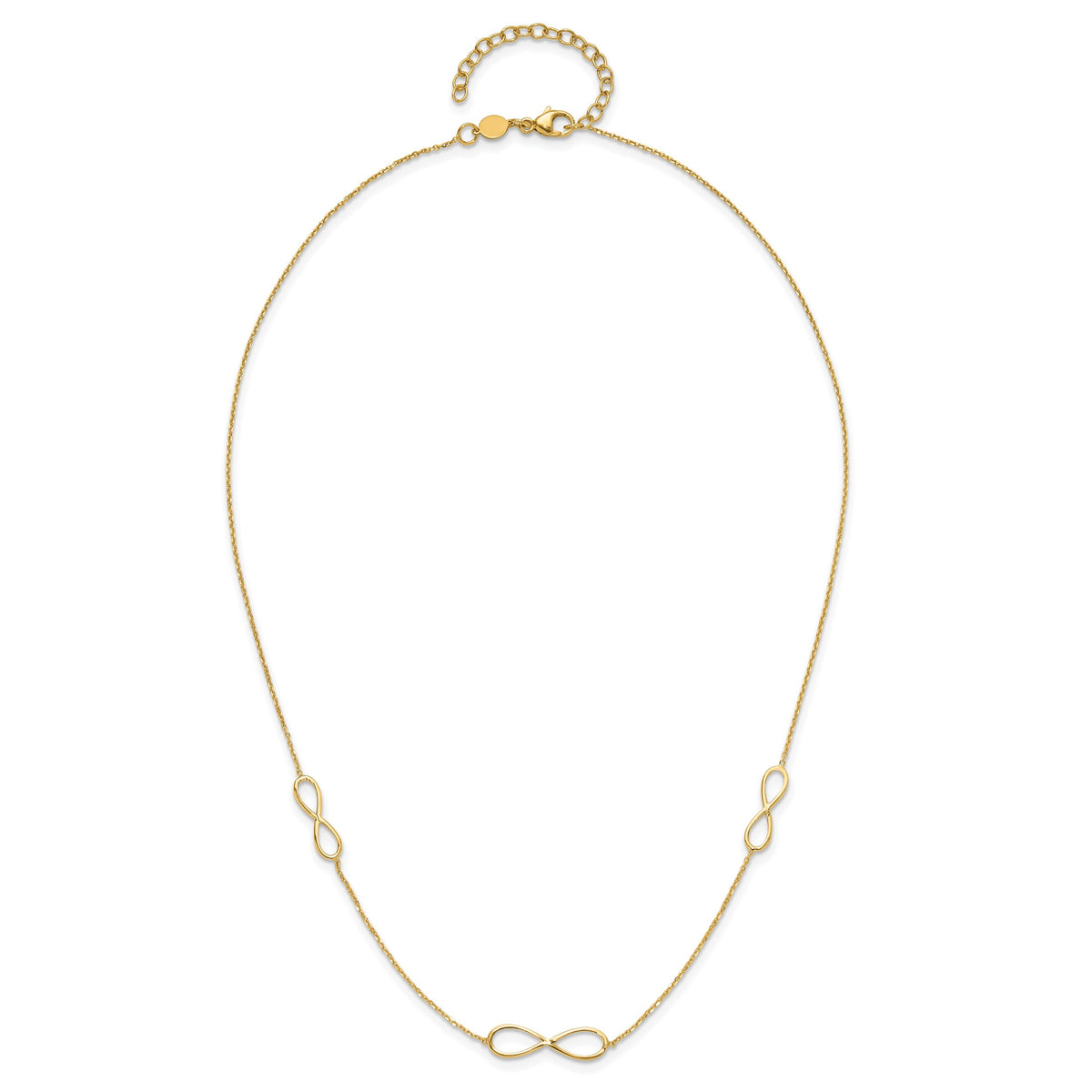 14k Yellow Gold Polished Infinity Symbol 16 inch 3-Station Necklace Plus 2 inch Extender, view 5