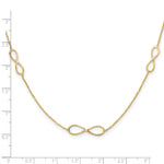 14k Yellow Gold Polished Infinity Symbol 16 inch 3-Station Necklace Plus 2 inch Extender, shown with a ruler for scale