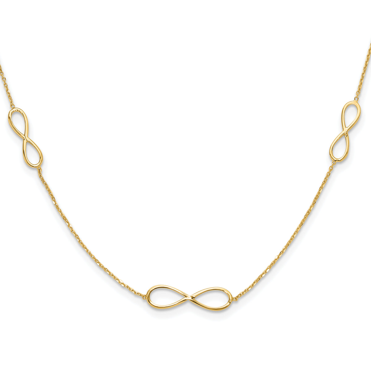 14k Yellow Gold Polished Infinity Symbol 16 inch 3-Station Necklace Plus 2 inch Extender