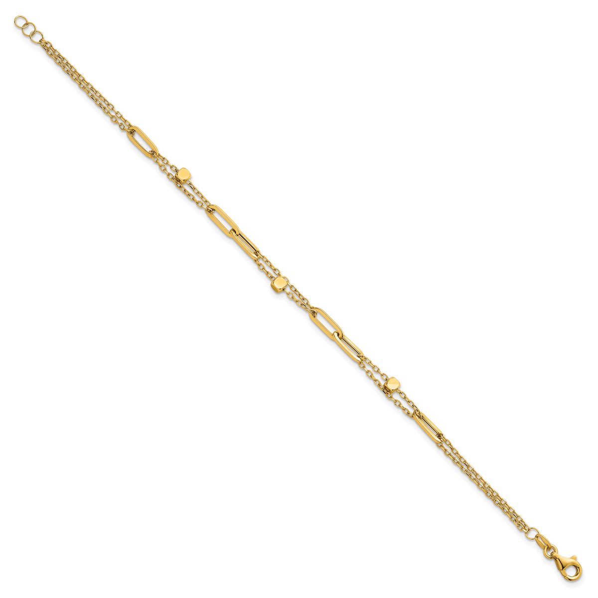 14k Yellow Gold Polished Beaded 2-Strand Fancy Paperclip Link 7.5 inch Bracelet, view 2