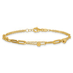 14k Yellow Gold Polished Beaded 2-Strand Fancy Paperclip Link 7.5 inch Bracelet, view 3