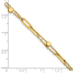 14k Yellow Gold Polished Beaded 2-Strand Fancy Paperclip Link 7.5 inch Bracelet, shown with a ruler for scale