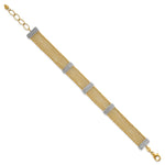 14k Two-Tone Gold Textured 10.6mm Mesh Bracelet, 6.75-7.75 inch, view 2