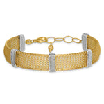 14k Two-Tone Gold Textured 10.6mm Mesh Bracelet, 6.75-7.75 inch, view 3
