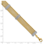 14k Two-Tone Gold Textured 10.6mm Mesh Bracelet, 6.75-7.75 inch, shown with a ruler for scale