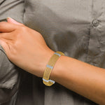 14k Two-Tone Gold Textured 10.6mm Mesh Bracelet, 6.75-7.75 inch, shown on a model