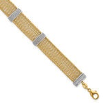 14k Two-Tone Gold Textured 10.6mm Mesh Bracelet, 6.75-7.75 inch