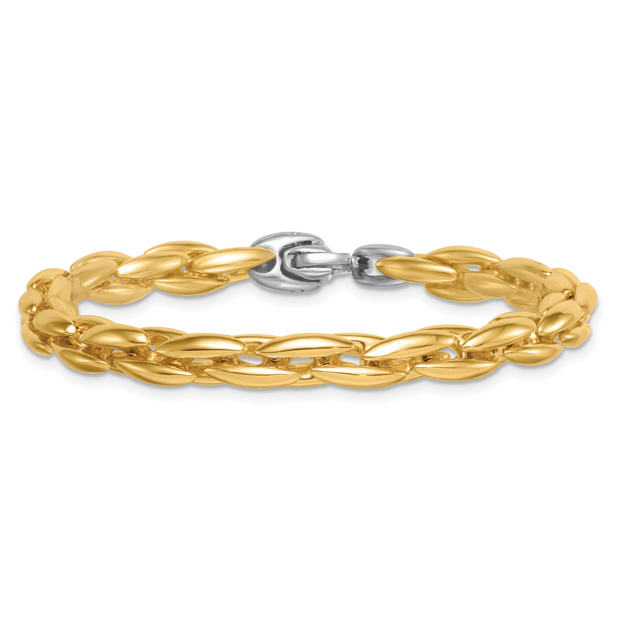 14k Two-Tone Gold Polished 6.75mm Fancy Cable Link 7.25 inch Bracelet, view 3