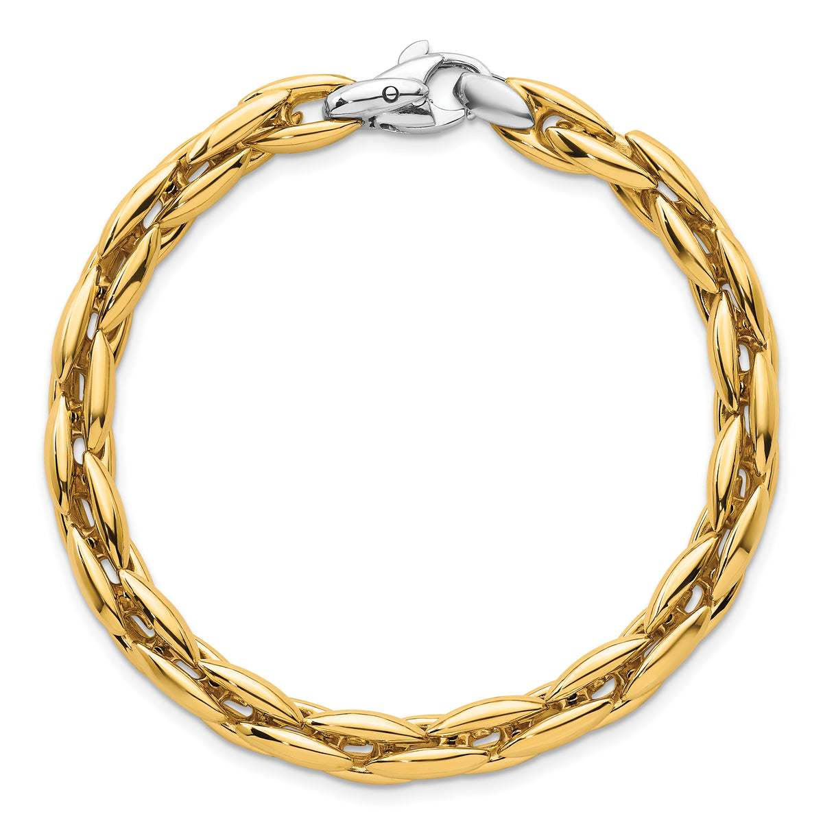 14k Two-Tone Gold Polished 6.75mm Fancy Cable Link 7.25 inch Bracelet, view 4