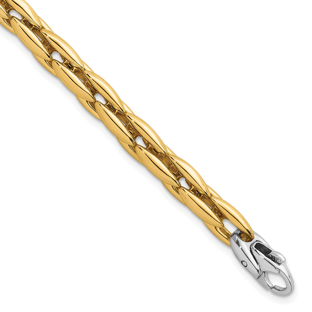 14k Two-Tone Gold Polished 6.75mm Fancy Cable Link 7.25 inch Bracelet