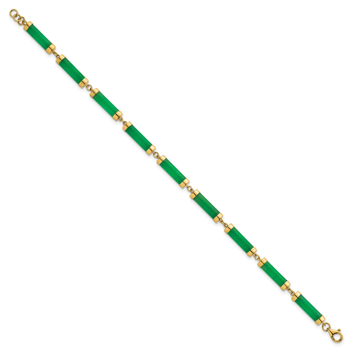 14k Yellow Gold Green Jade Bar 7 inch Bracelet, view 2