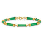 14k Yellow Gold Green Jade Bar 7 inch Bracelet, view 3