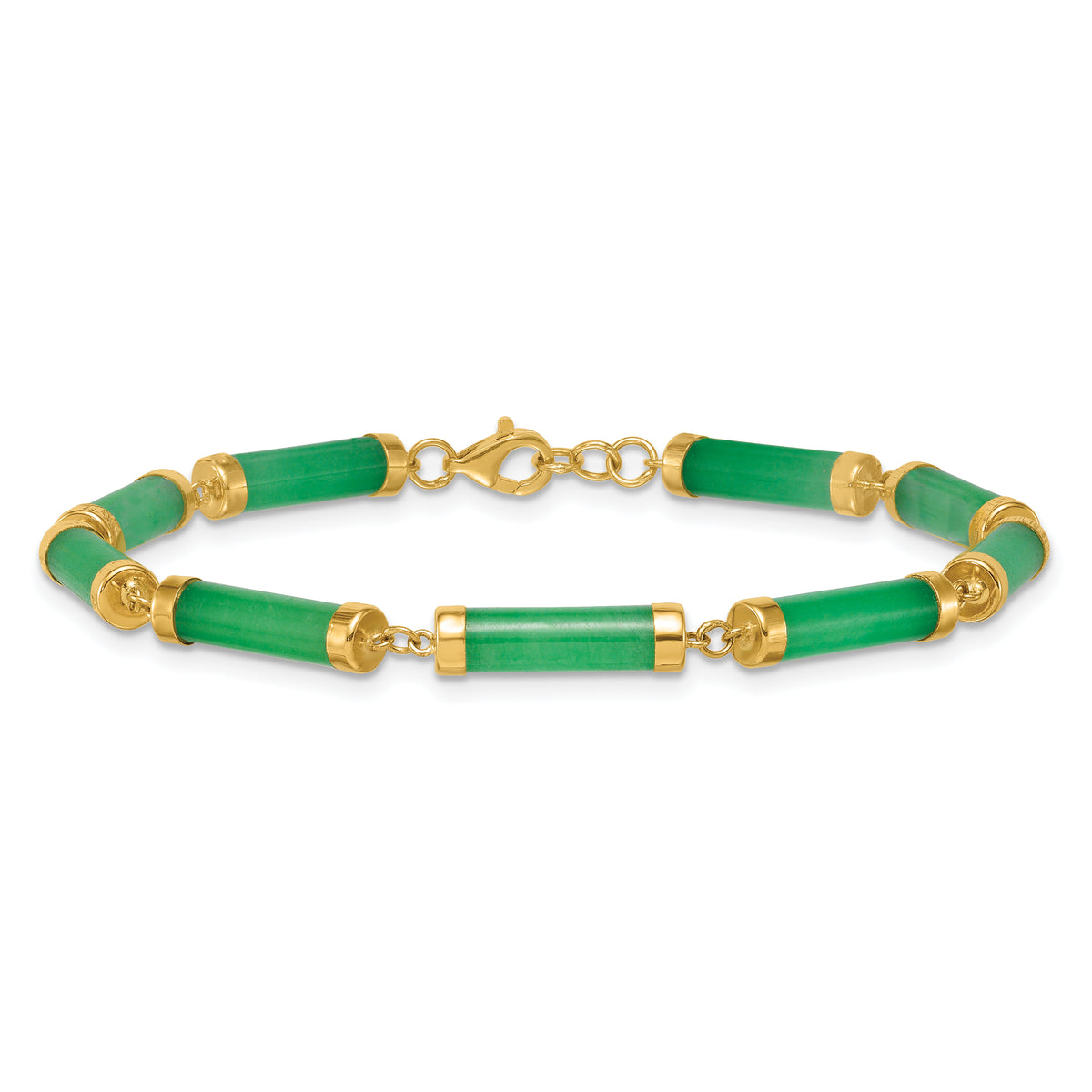 14k Yellow Gold Green Jade Bar 7 inch Bracelet, view 3