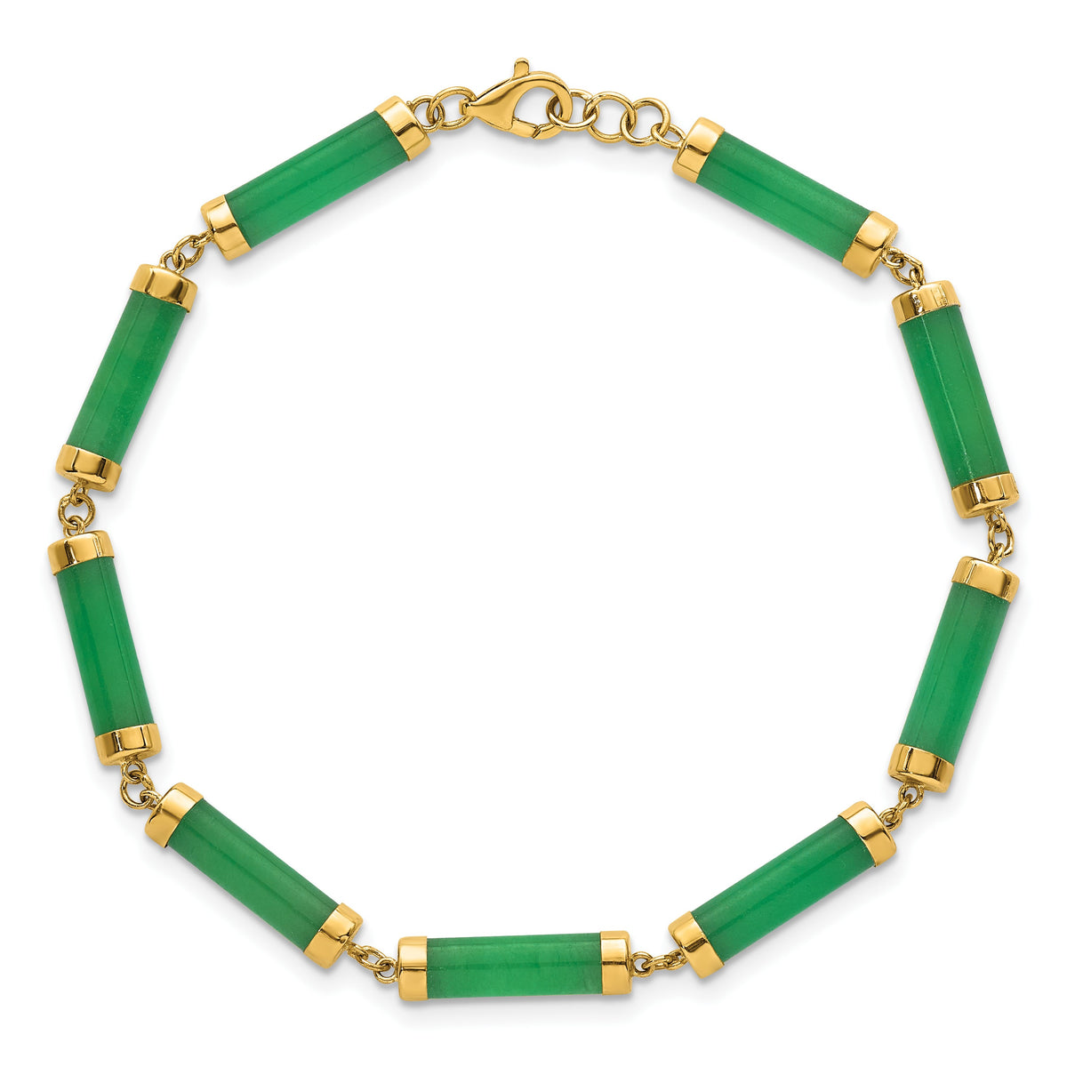 14k Yellow Gold Green Jade Bar 7 inch Bracelet