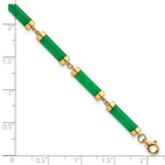 14k Yellow Gold Green Jade Bar 7 inch Bracelet, shown with a ruler for scale