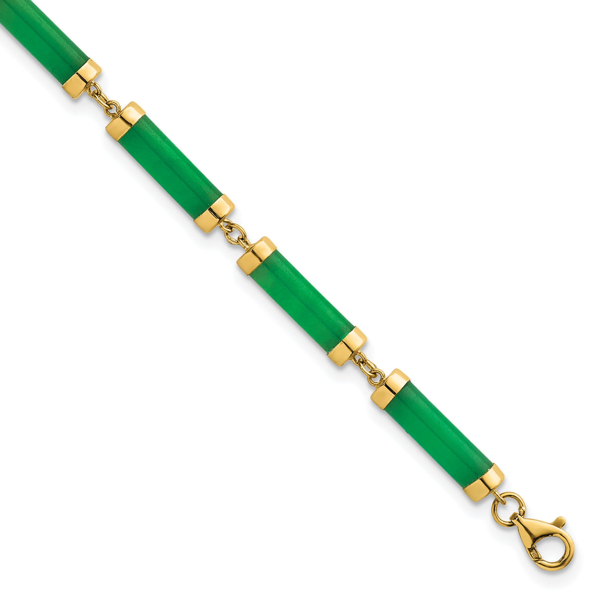 14k Yellow Gold Green Jade Bar 7 inch Bracelet