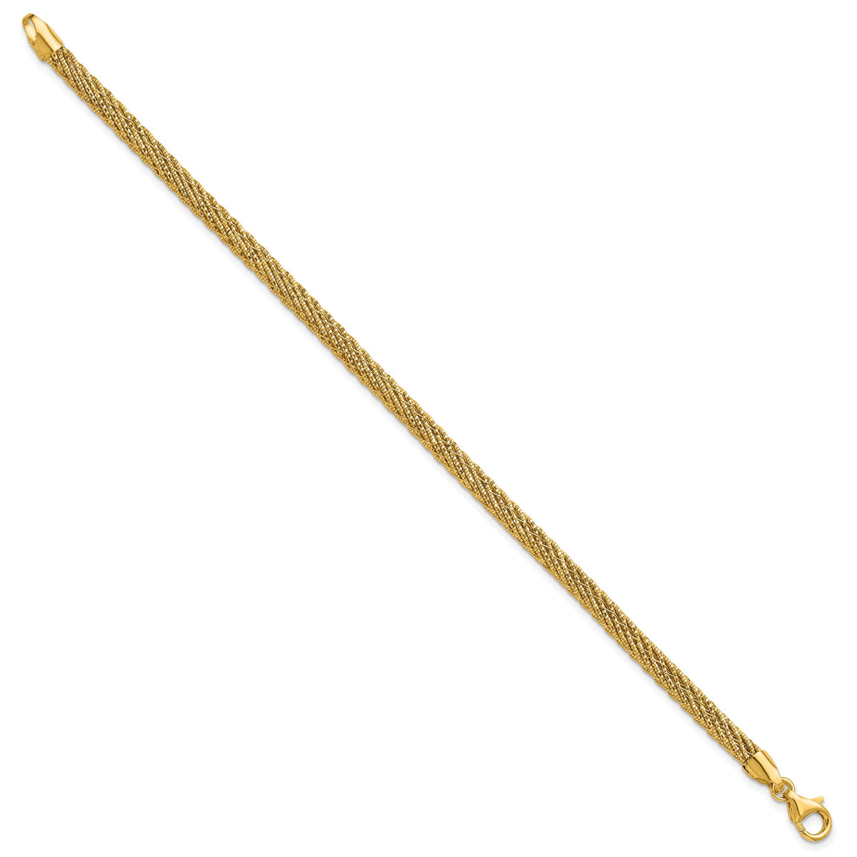 14k Yellow Gold Polished and Diamond-cut Round Woven Wire 7.5 inch Bracelet, view 2
